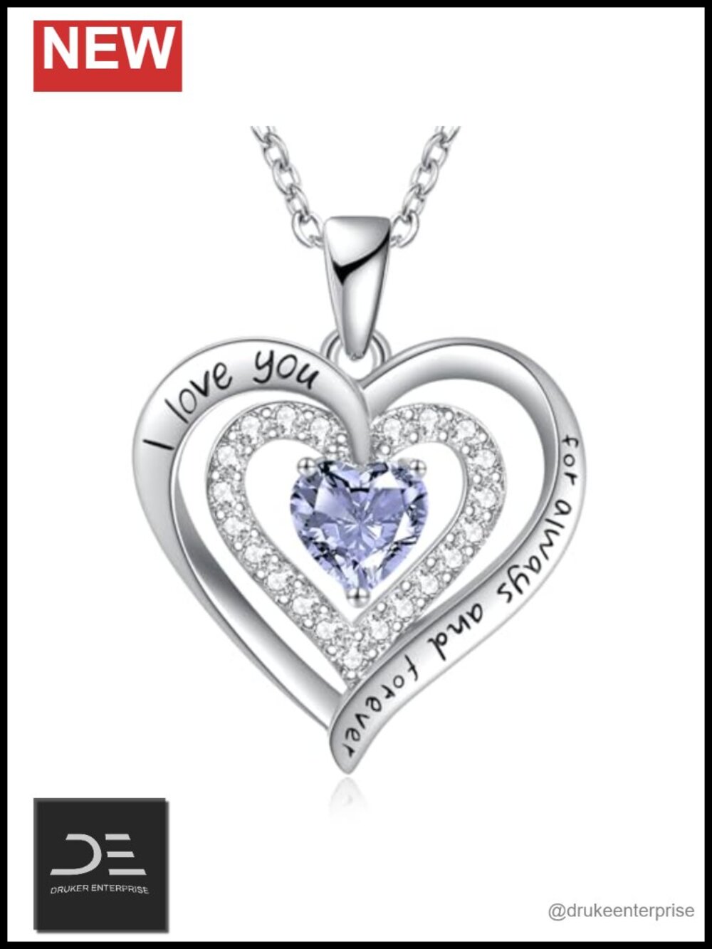 Sterling Silver Double Heart Birthstone Necklace for Women Anniversary Gift